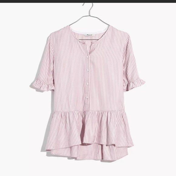 Madewell lavender and white striped ruffle hem peplum blouse - Picture 5 of 9